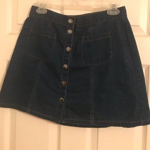 Denim mini skirt.